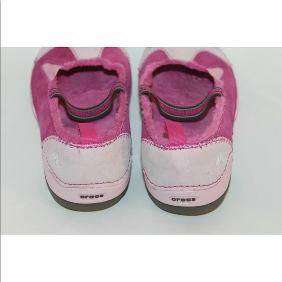 Crocs Kid Girl Winter Shoes Pink Ballet Lined Pink Sz 3 Leather Junior Elastic - Picture 7 of 12